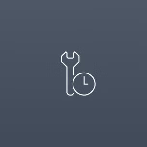 Icon of a wrench and clock on a light grey background symbolises maintenance or time management, conveying efficiency and repair.